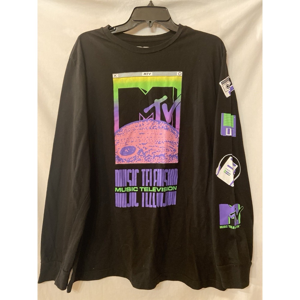 MTV Shirt Long Sleeves Graphic Print Unisex Music Television Sleeve Design Sz XL